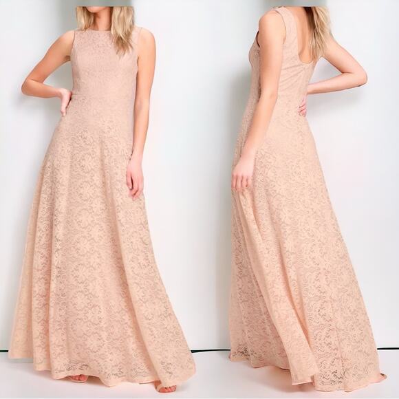 Lulus Dresses & Skirts - Lulus Luciana Blush Floral Lace Scoop Back Maxi Dress Wedding Prom Small S
